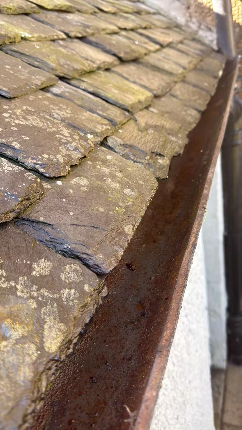 Gutter cleaning service Edinburgh - clearing blocked gutters on a house